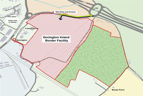 Map showing the Sevington Inland Border Facility site